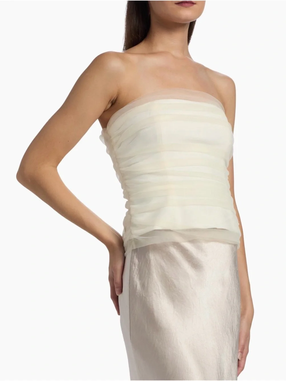 Reformation Beau Gathered Strapless Top - Ivory - Picture 3 of 10